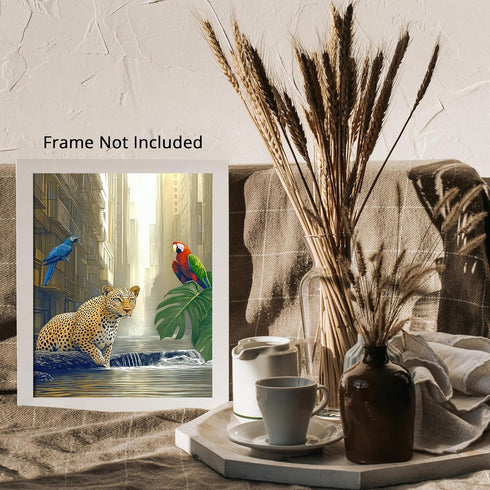Posterizer-jungle scene with animals in urban city setting -3-Abstract & Modern Art-Art for Animal Lovers-Decor for Home & Office- unframed wall a...